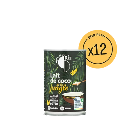 Lait de coco bio équitable de la jungle - 12 canettes de 400 ml